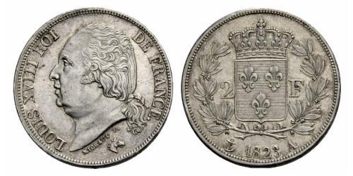 2 Franc Kingdom of France (1815-1830) Argento Luigi XVIII di Francia (1755-1824)