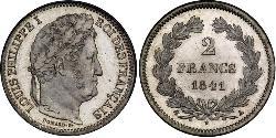 2 Franc Monarchia di Luglio (1830-1848) Argento Luigi Filippo di Francia (1773 -1850)