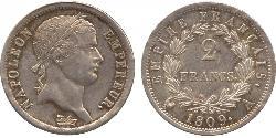 2 Franc Primo Impero francese (1804-1814) Argento Napoleone Bonaparte(1769 - 1821)