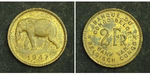 2 Franc Geschichte der Demokratischen Republik Kongo (1908 - 1960) Messing 
