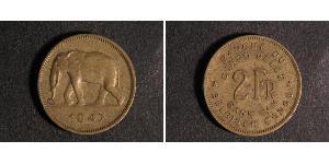2 Franc Geschichte der Demokratischen Republik Kongo (1908 - 1960) Messing 