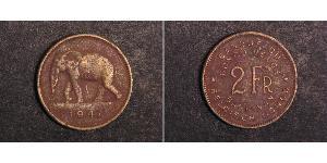 2 Franc Congo Belga (1908 - 1960) Ottone 