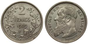 2 Franc Bélgica Plata Leopold II (1835 - 1909)