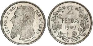 2 Franc Bélgica Plata Leopold II (1835 - 1909)