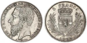 2 Franc Estado Libre del Congo (1885 - 1908) Plata Leopold II (1835 - 1909)