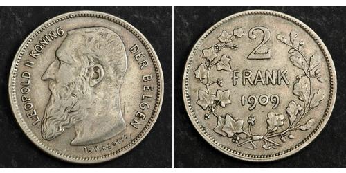 2 Franc Belgien Silber Leopold II (1835 - 1909)