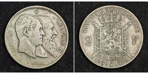 2 Franc Belgium Silver Leopold II of Belgium(1835 - 1909)