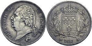 2 Franc Kingdom of France (1815-1830) Silver Louis XVIII of France (1755-1824)