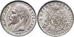 2 Franc Second French Empire (1852-1870) Silver Napoleon III (1808-1873)