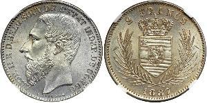 2 Franc 剛果自由邦 (1885 - 1908) 銀 利奥波德二世 (比利时)