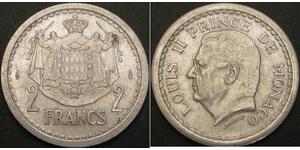 2 Franc 摩纳哥 (1297 - ) 铝 路易二世 (摩纳哥) (1870 - 1949)