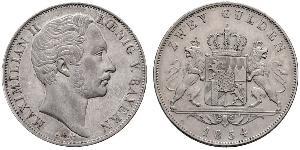 2 Gulden Royaume de Bavière (1806 - 1918) Argent Maximilien II de Bavière(1811 - 1864)