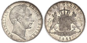 2 Gulden Reino de Baviera (1806 - 1918) Plata Maximiliano II de Baviera(1811 - 1864)
