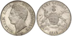 2 Gulden Reino de Wurtemberg (1806-1918) Plata Guillermo I de Wurtemberg