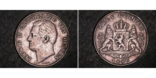 2 Gulden Grand Duchy of Hesse (1806 - 1918) Silver Louis II, Grand Duke of Hesse