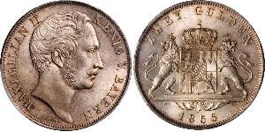 2 Gulden Kingdom of Bavaria (1806 - 1918) Silver Maximilian II of Bavaria (1811 - 1864)