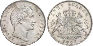 2 Gulden Kingdom of Bavaria (1806 - 1918) Silver Ludwig I of Bavaria (1786 – 1868)