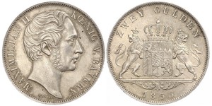 2 Gulden 巴伐利亞王國 (1806 - 1918) 銀 马克西米利安二世 (巴伐利亚国王)