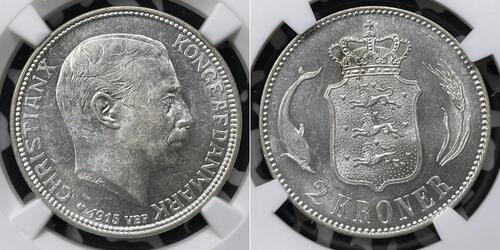 2 Krone Danemark Argent Christian X de Danemark (1870 - 1947)