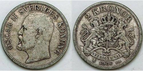 2 Krone Suède Argent Oscar II de Suède (1829-1907)