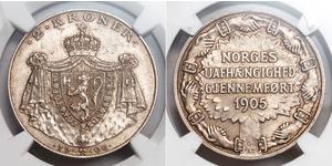 2 Krone Norvegia Argento Haakon VII di Norvegia (1872 - 1957)