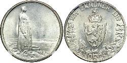 2 Krone Norvegia (1905 - ) Argento Haakon VII di Norvegia (1872 - 1957)