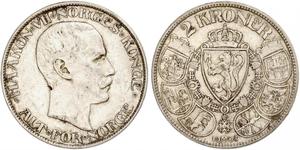 2 Krone Norvegia (1905 - ) Argento Haakon VII di Norvegia (1872 - 1957)