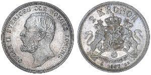 2 Krone Svezia Argento Oscar II di Svezia (1829-1907)