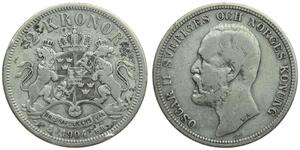 2 Krone Svezia Argento Oscar II di Svezia (1829-1907)