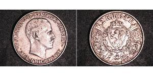 2 Krone Noruega (1905 - ) Plata Haakon VII de Noruega (1872 - 1957)