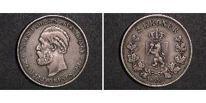 2 Krone United Kingdoms of Sweden and Norway (1814-1905) Plata Óscar II de Suecia (1829-1907)