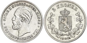 2 Krone United Kingdoms of Sweden and Norway (1814-1905) Plata Óscar II de Suecia (1829-1907)
