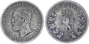 2 Krone United Kingdoms of Sweden and Norway (1814-1905) Plata Óscar II de Suecia (1829-1907)