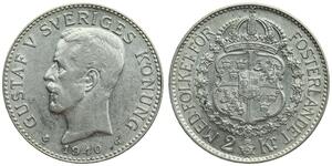 2 Krone Schweden Silber Gustav V. (Schweden) (1858 - 1950)