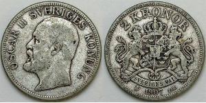 2 Krone Schweden Silber Oskar II. (Schweden) (1829-1907)