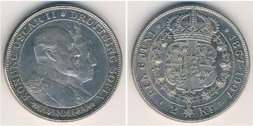 2 Krone Schweden Silber Oskar II. (Schweden) (1829-1907)