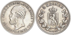 2 Krone United Kingdoms of Sweden and Norway (1814-1905) Silber Oskar II. (Schweden) (1829-1907)