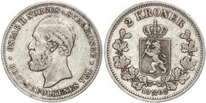 2 Krone United Kingdoms of Sweden and Norway (1814-1905) Silber Oskar II. (Schweden) (1829-1907)