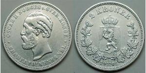 2 Krone United Kingdoms of Sweden and Norway (1814-1905) Silber Oskar II. (Schweden) (1829-1907)