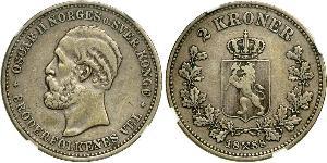 2 Krone United Kingdoms of Sweden and Norway (1814-1905) Silber Oskar II. (Schweden) (1829-1907)