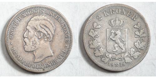 2 Krone United Kingdoms of Sweden and Norway (1814-1905) Silber Oskar II. (Schweden) (1829-1907)