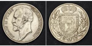 2 Krone Liechtenstein (1719 - ) Silver Johann II, Prince of Liechtenstein (1840-1929)