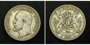 2 Krone Sweden Silver Oscar II of Sweden (1829-1907)
