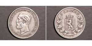2 Krone United Kingdoms of Sweden and Norway (1814-1905) Silver Oscar II of Sweden (1829-1907)