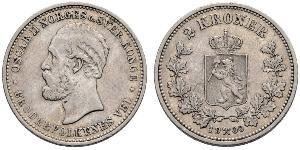 2 Krone 瑞典－挪威联盟 (1814 - 1905) 銀 奧斯卡二世 (1829-1907)