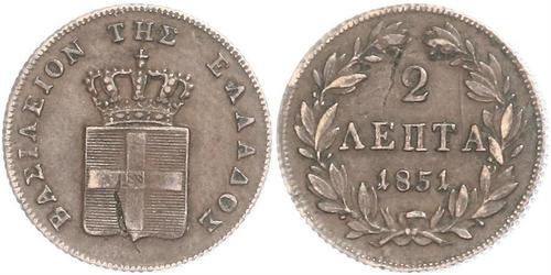 2 Lepta Königreich Griechenland (1832-1924) Kupfer Otto (Griechenland) (1815 - 1867)