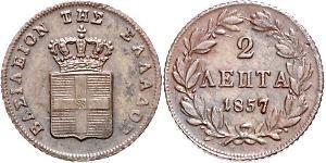 2 Lepta Regno di Grecia (1832-1924) Rame Ottone di Grecia (1815 - 1867)