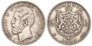 2 Leu Reino de Rumanía (1881-1947) Plata Carlos I de Rumania (1839 - 1914)