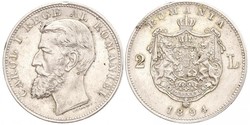 2 Leu Rumania Plata Carlos I de Rumania (1839 - 1914)