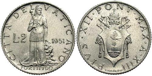 2 Lira Vatikan (1926-) Aluminium Pius XII  (1876 - 1958)